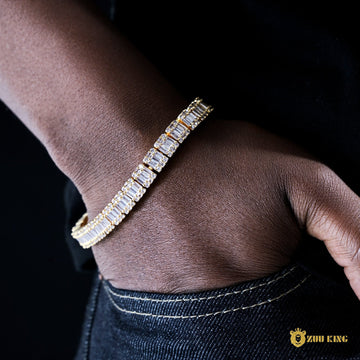 8mm Iced Square Baguette Tennis Bracelet In 18k Gold ZUU KING